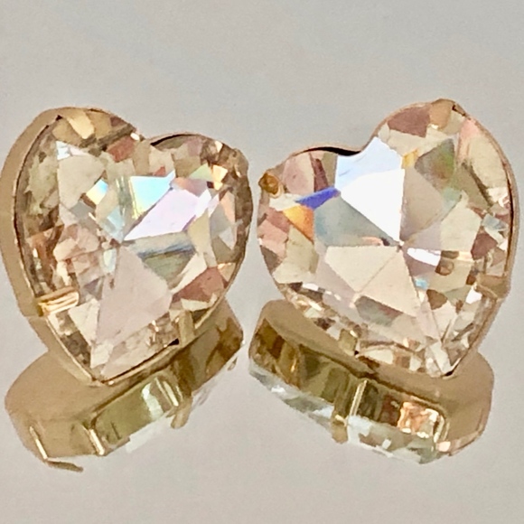 HUGE Lightweight Heart Earrings CZ NWT - Picture 3 of 4